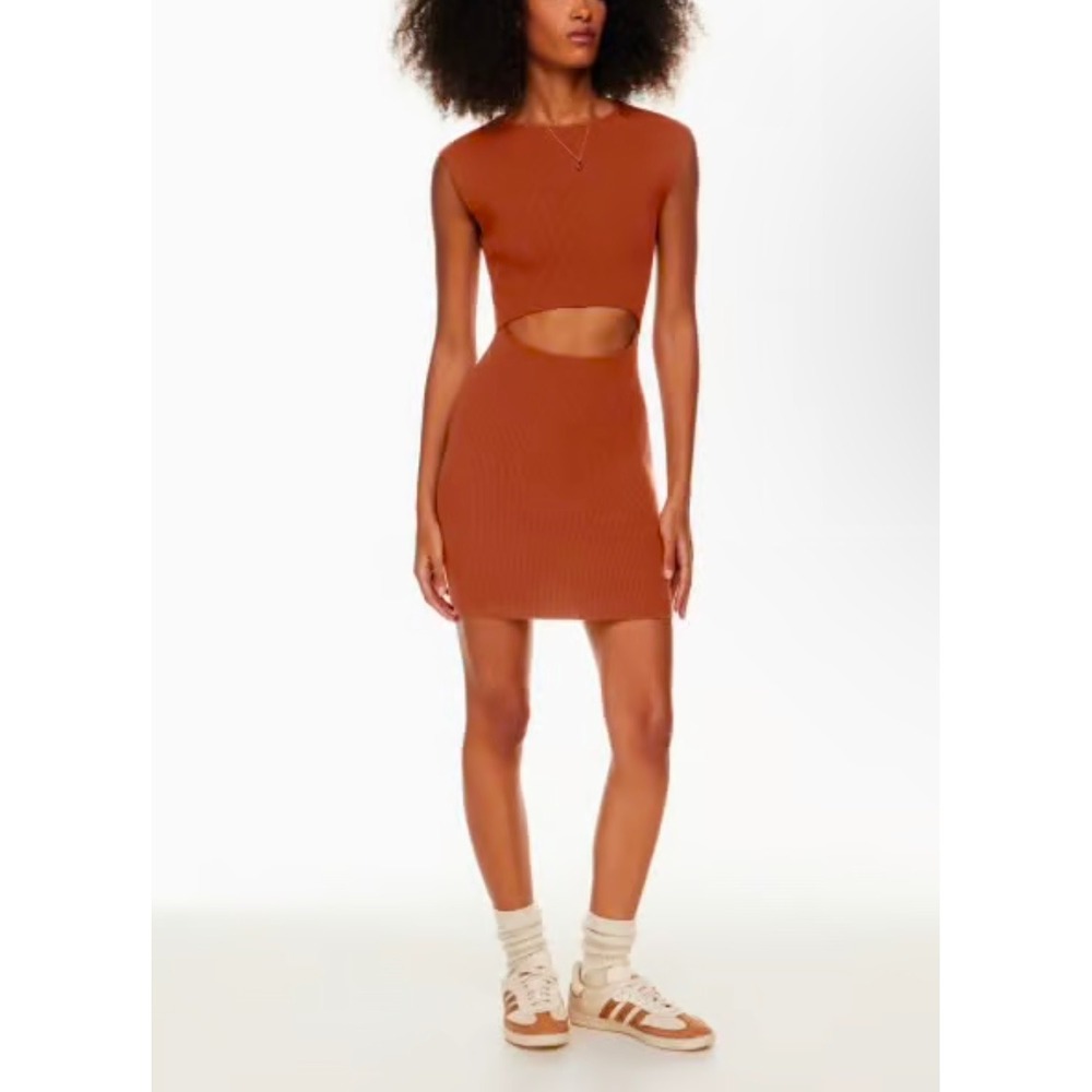 Wilfred Free Cutout Mini Dress Ribbed Sleeveless Copper Bronze Size M